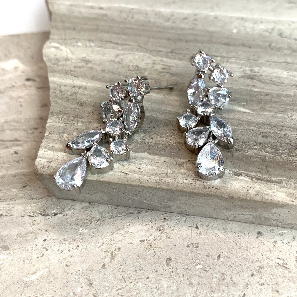 Anthropologie Clear Crystal Drop Earrings - Picture 8 of 10